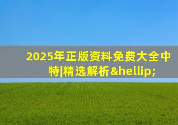 2025年正版资料免费大全中特|精选解析…